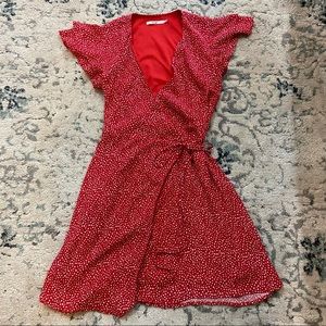 Francesca’s Mi Ami Red Polka Dot Wrap Dress Medium